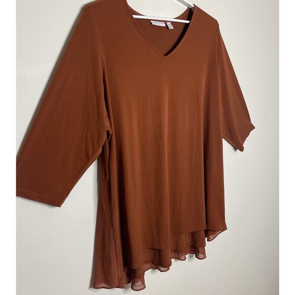 SUSAN GRAVER Burnt‎ Orange Liquid Knit Chiffon Flowy Back Blouse Tunic Boho 3X - Picture 4 of 9